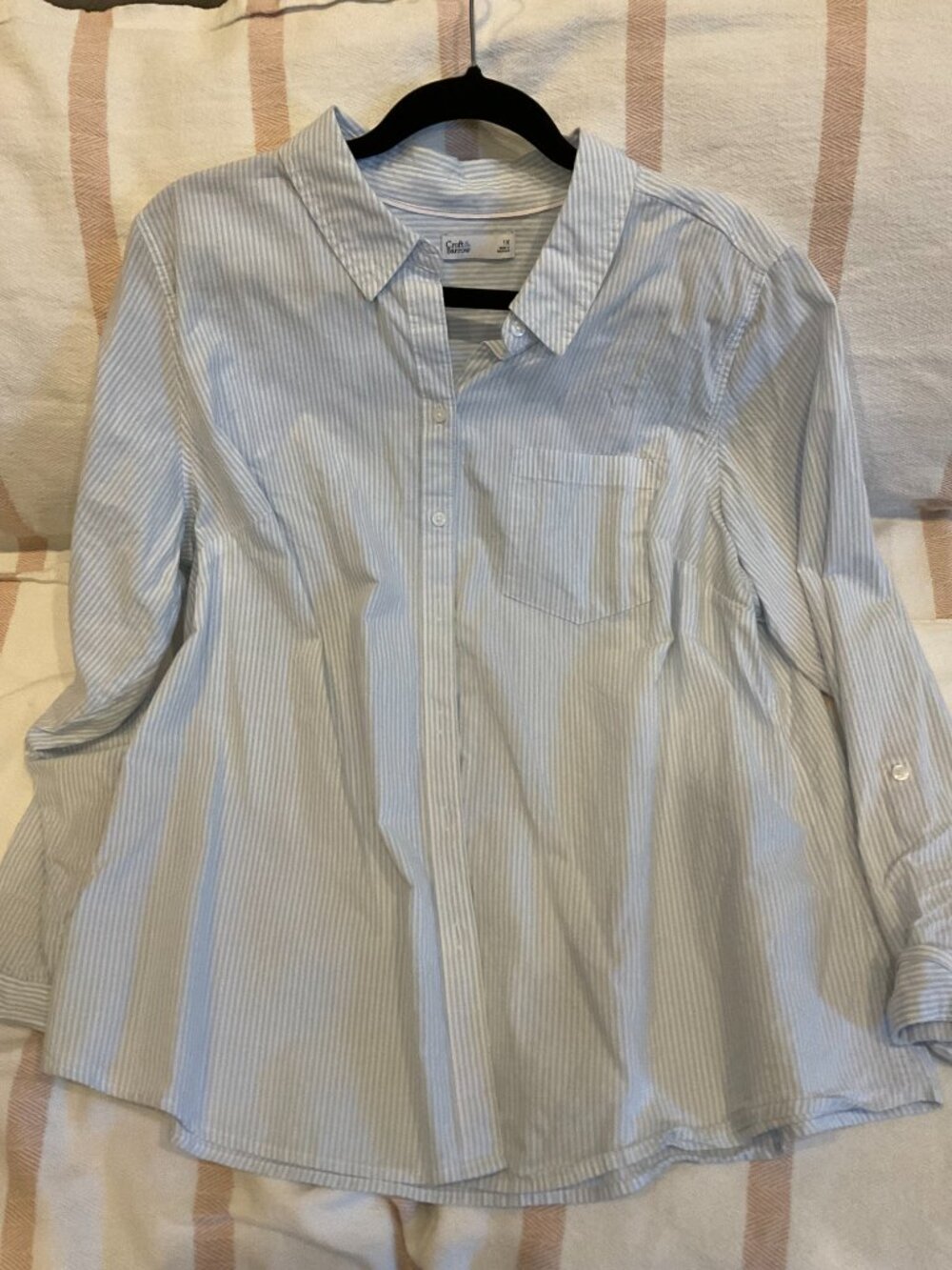 Croft & Barrow Blue & White Stripe Long Sleeve Popover Shirt | 1X | Plus Size